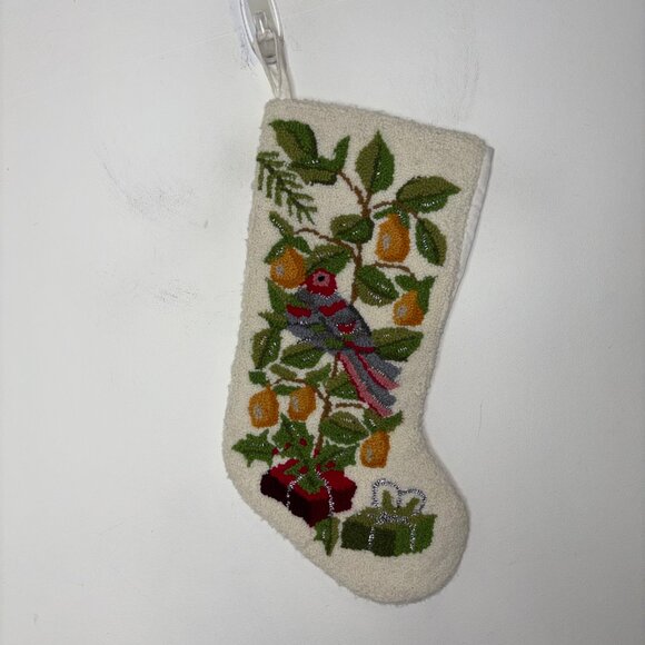 Partridge In A Pear Tree Latch Hook Christmas Stocking 17" Wool Face - Picture 3 of 8
